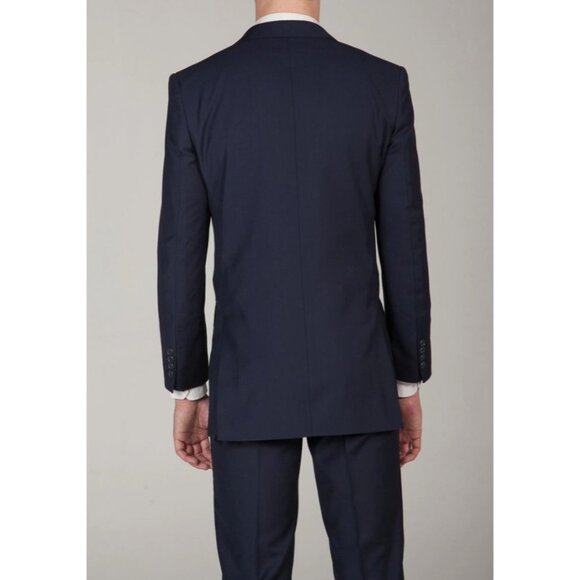 Mens Navy Blue Classic 2-Button Suit Polyester & Rayon Unhemmed Pants 42R * 34 - Picture 4 of 16